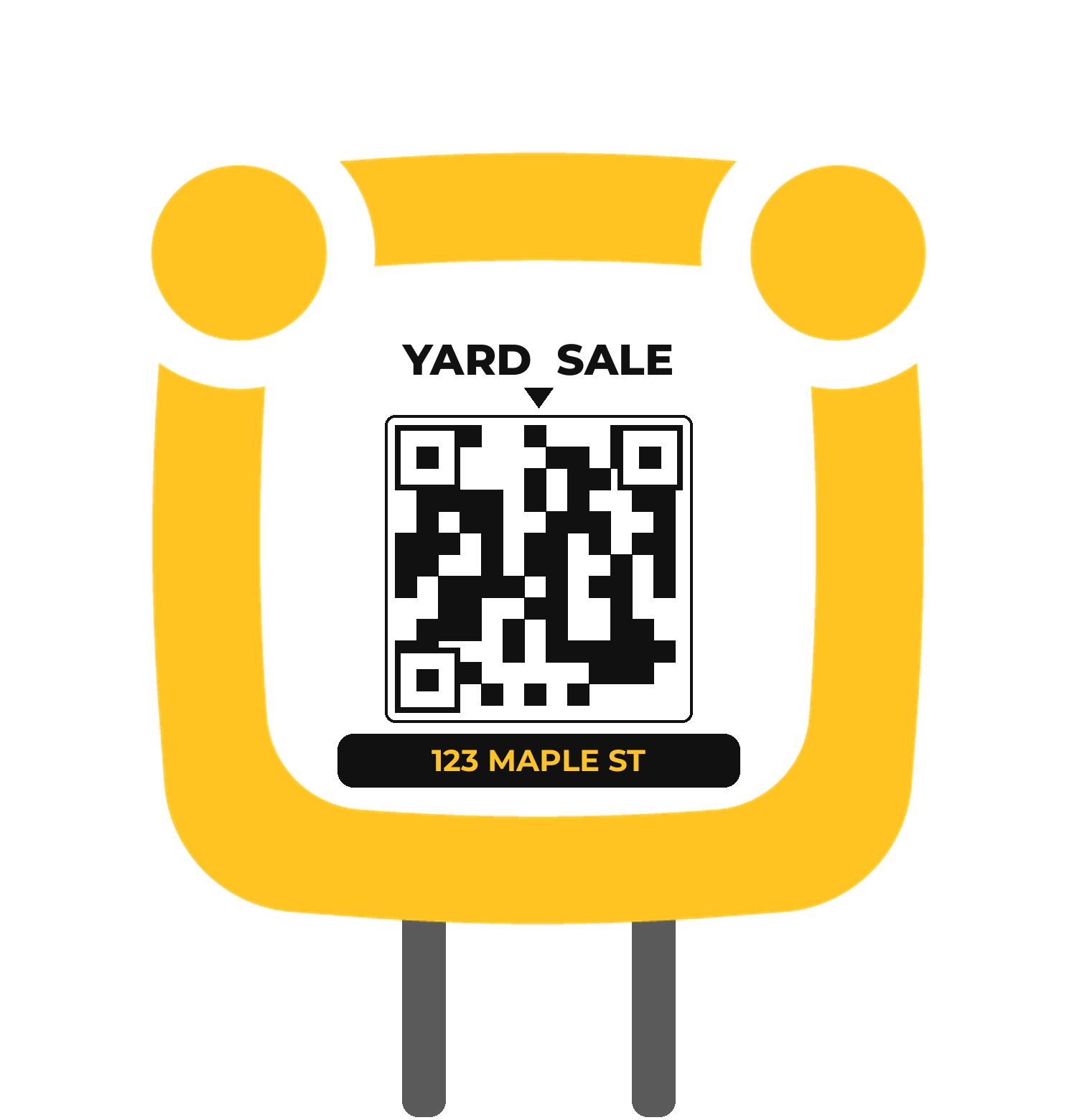 A Nice.to yard sign staked on a lawn — a shop address and a QR code to the resident's own shop.